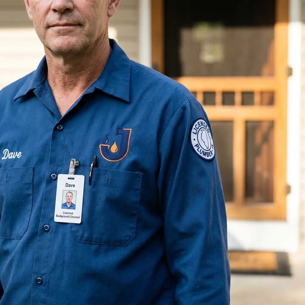 Licensed plumber showing ID badge in Oak Ridge, TN