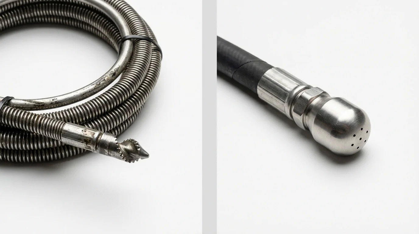 Drain snake cable and hydro jetting nozzle used for drain cleaning in Oak Ridge, TN